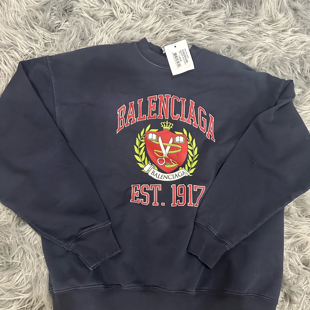 Balenciaga Blue Crewneck Sweater with Collegiate Logo
